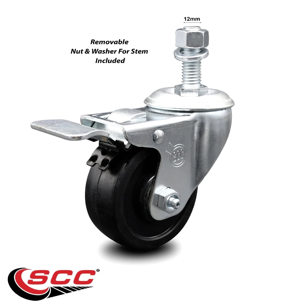 3.5 Inch Soft Rubber Wheel Swivel 12mm Stem Caster with Total Lock Brake SCC
