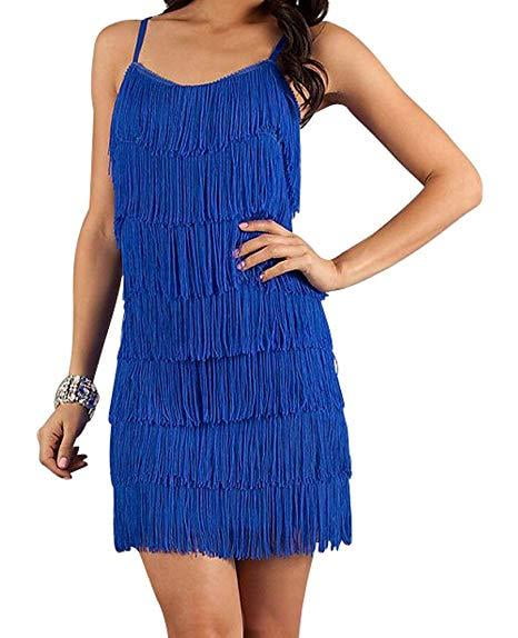 fringe dress blue