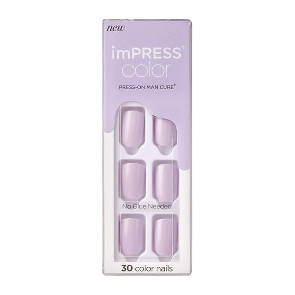 Open Box KISS imPRESS Press on Nails, Picture Purplect, Purple, Short Squoval, 30 Count