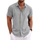 thumbnail image 1 of Camisa de lino para hombre, camisa de manga corta con botones, corte regular, camisas casuales, camisa de lino para playa de verano, L, 1 of 5
