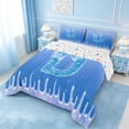 thumbnail image 2 of meiyoeat Bling Bow Monogram D Queen Comforter Set,Blue Cream Drip Initial Theme Comforter Sets Queen For Girl,Colorful Stars Reversible,3 Pieces,1 Comforter And 2 Pillowcases, 2 of 7