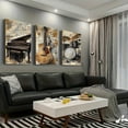 thumbnail image 2 of 3pcs Vintage Musical Instruments Canvas Wall Art Set - Rustic Guitar, Piano, Drums Triptych, Frameless & Reusable Rectangular Posters with Warm Earth Tones for Modern Home Office, Living Room, Bedro, 2 of 4