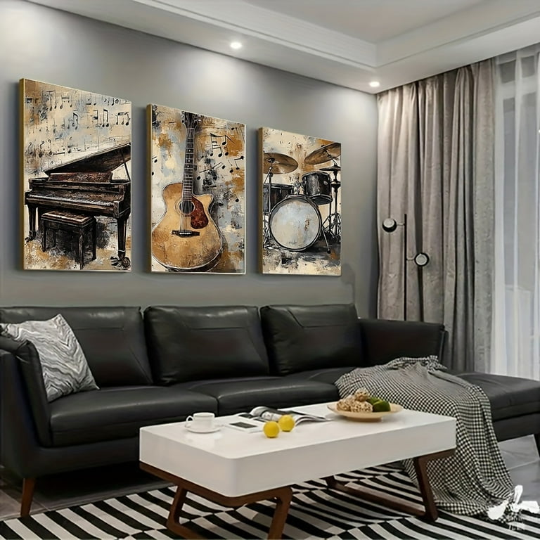 3pcs Vintage Musical Instruments Canvas Wall Art Set - Rustic