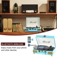 thumbnail image 2 of Reproductor de discos portátil de vinilo Bluetooth de 3 velocidades con altavoces integrados, tocadiscos, sonido de audio mejorado, piel sintética, vintage, 2 of 8