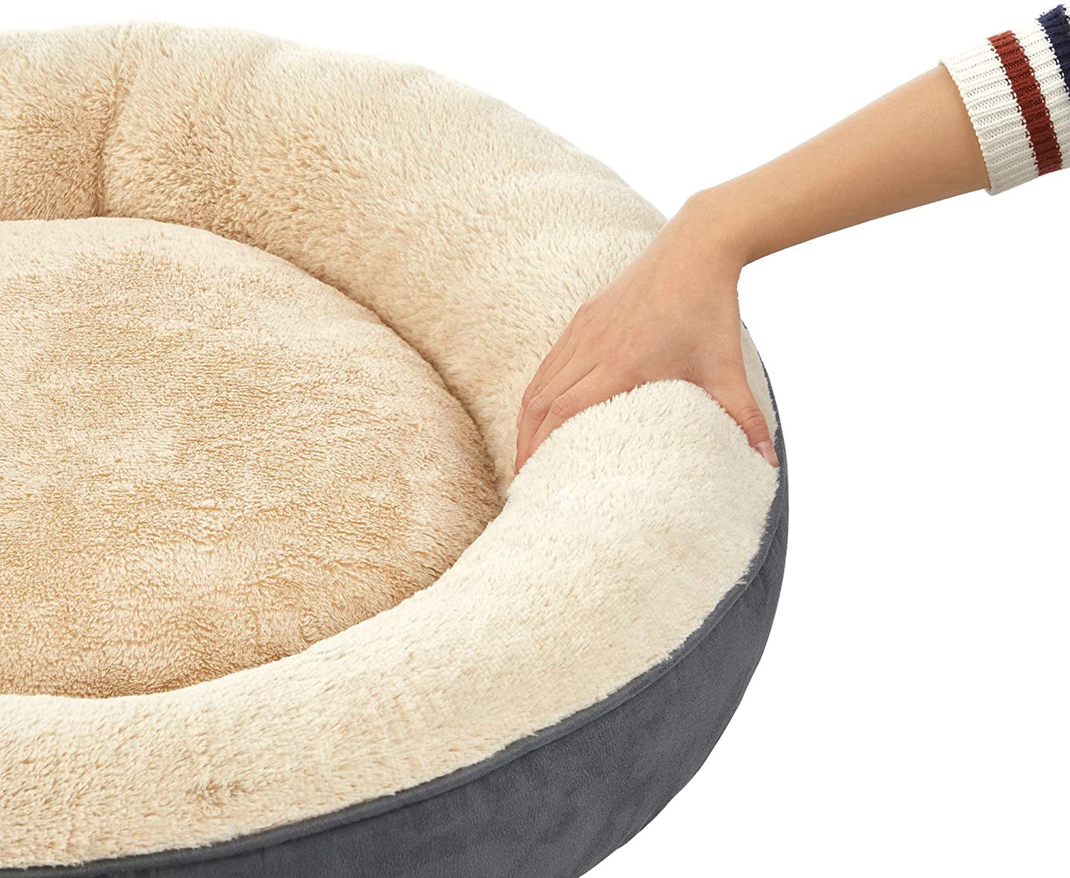 FEANDREA Dog Bed Washable Cat Bed Donut-Shaped Dog Sofa with Removable Inner Cushion Soft Plush Surface Gray 