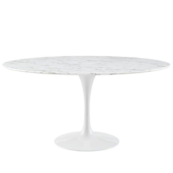 Modern Contemporary 60 Inches Artificial Marble Dining Table, White Metal