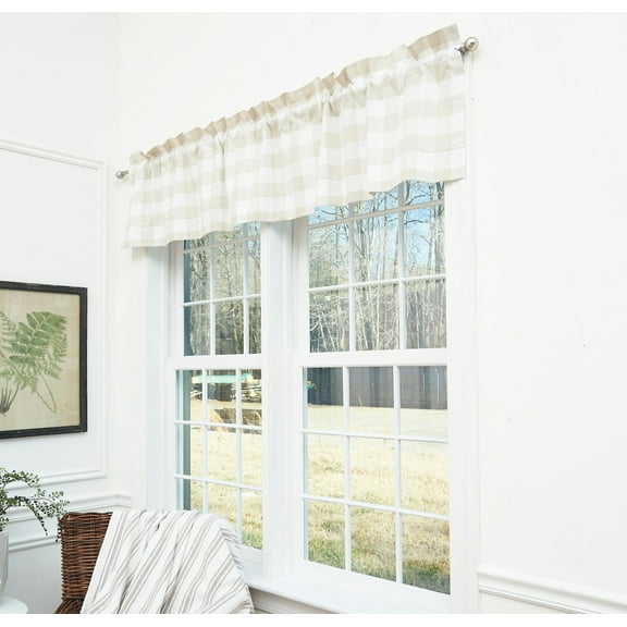 Franklin Pebble Sand Tan & White Gingham Checkered Cotton 16" x 72" Window Valance Curtain
