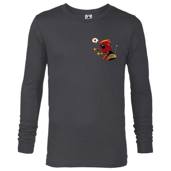 Marvel Deadpool Wade Wilson Pocket Print Valentine’s Day - Long Sleeve T-Shirt for Men – Customized-Charcoal Heather