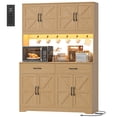 thumbnail image 2 of Hiphuta 71" Tall Kitchen Pantry Storage Cabinet with RGB LED and 6 Metal Hooks, Farmhouse Coffee Bar Cabinet with Charging Station, Buffet with Hutch and Microwave Stand, Light Oak, 2 of 7