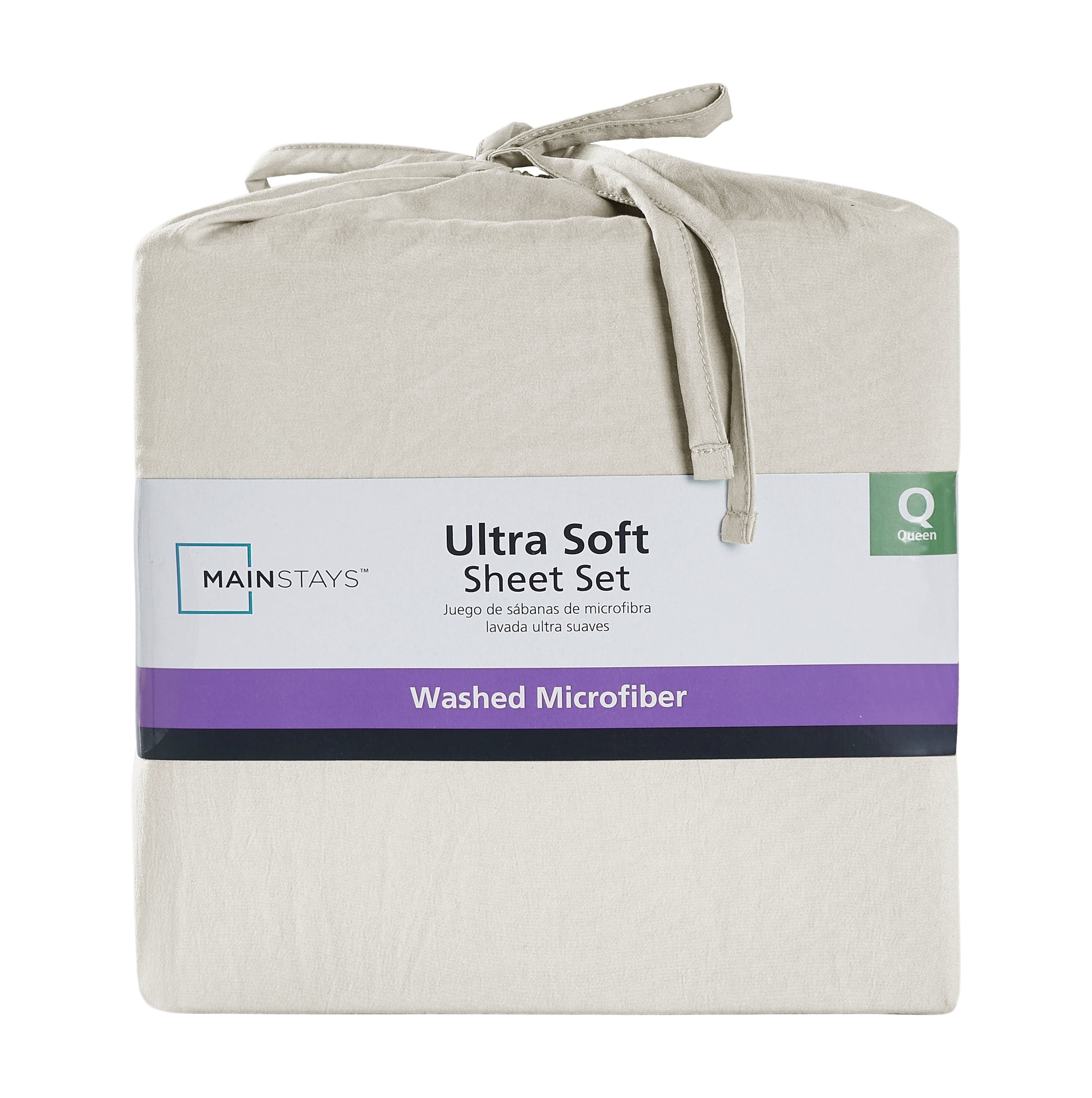 Mainstays Washed Ultra Soft Microfiber Bed Sheet Set, King, Papyrus Biege, 4 Piece
