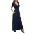 thumbnail image 6 of MLANM Women's Empire Waist Maxi Dress Casual V Neck Long Dresses with Pockets, L Navy, 6 of 7