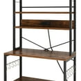 thumbnail image 4 of IVV 6-Tier Kitchen Bakers Rack with Power Outlet, Microwave Stand with 10 S-Shaped Hooks, Kitchen Coffee Bar with Storage for Stand Spices, Cups, Pots, 31.5"L x 15.75"W x 66.93"H, Black and Brown, 4 of 7