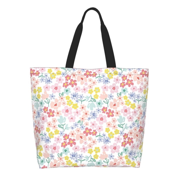 Fotbe Retro Floral Bolsa Tote Estética de Lona con Estampado para Mujer - Bolsa Reutilizable de Hombro Casual para Vacaciones, Compras, Trabajo y Gimnasio