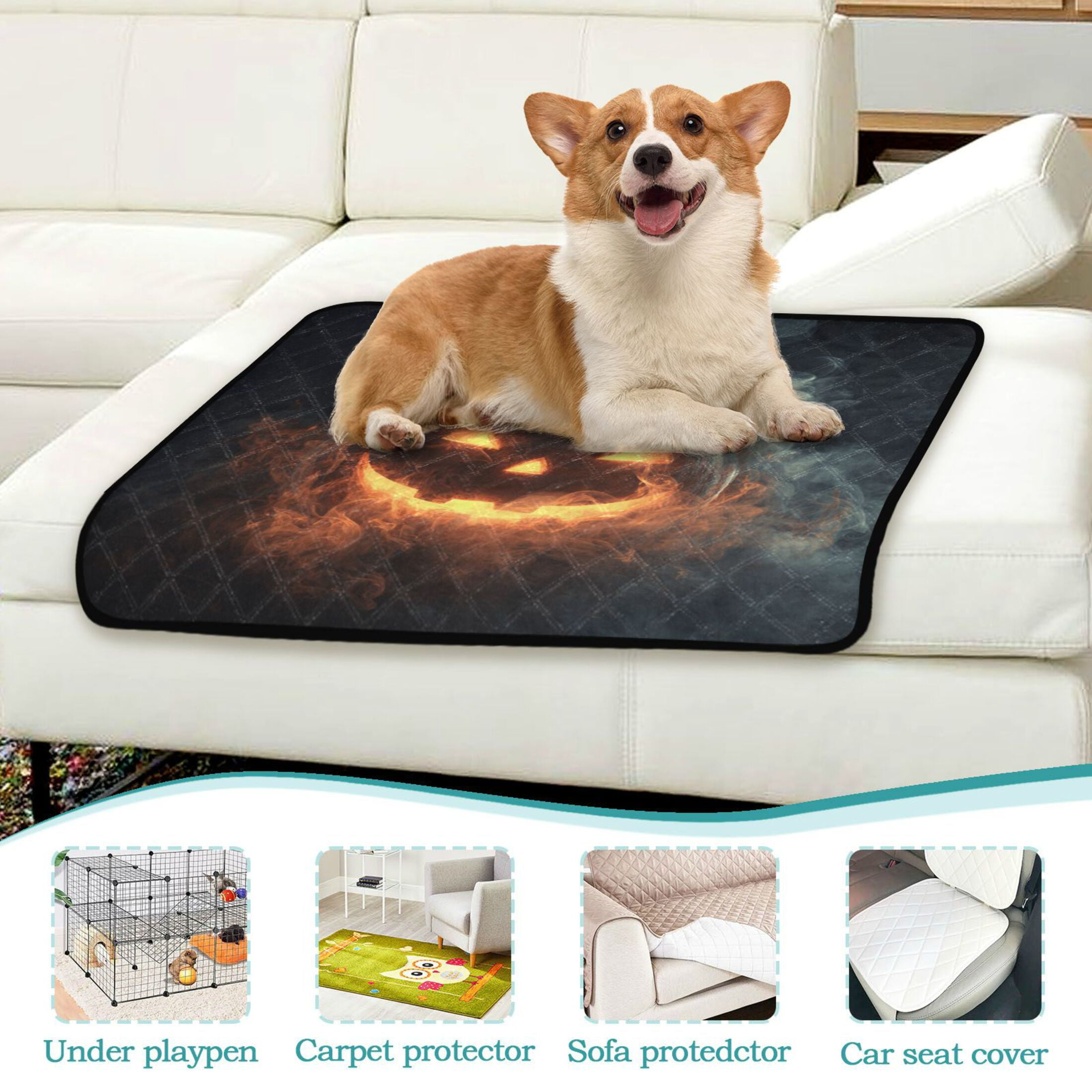 Qxltty Glowing Pumpkin Head Cat litter Pads Pet Set of 2 Diaper Mats Center Anti-leakage Layer Absorbent Soft and Comfortable