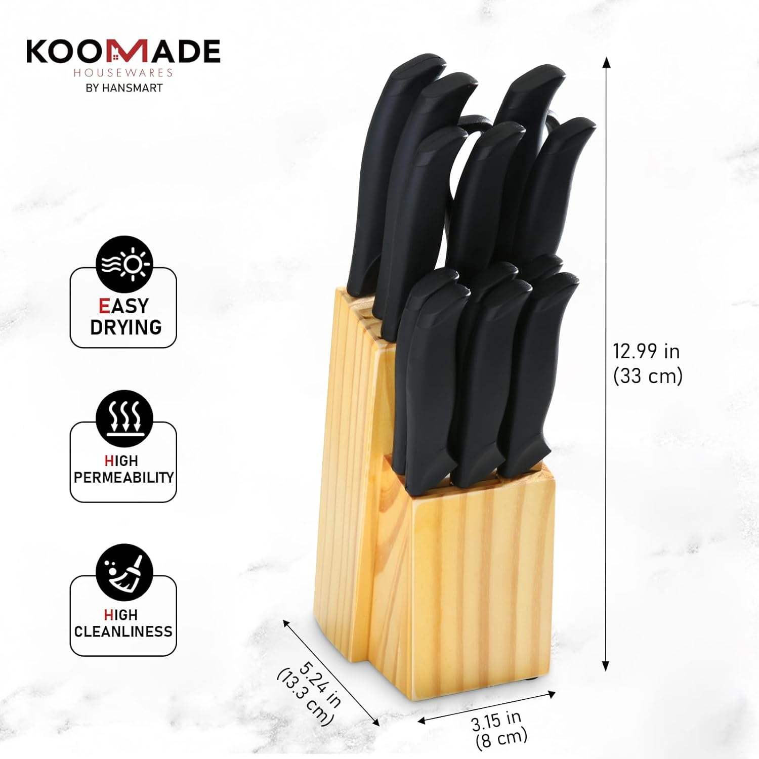 KOOMADE 23pcs Kitchen Knife Set with Block Knives Set Kitchen Tool Precision Cutlery Knife for Beginner