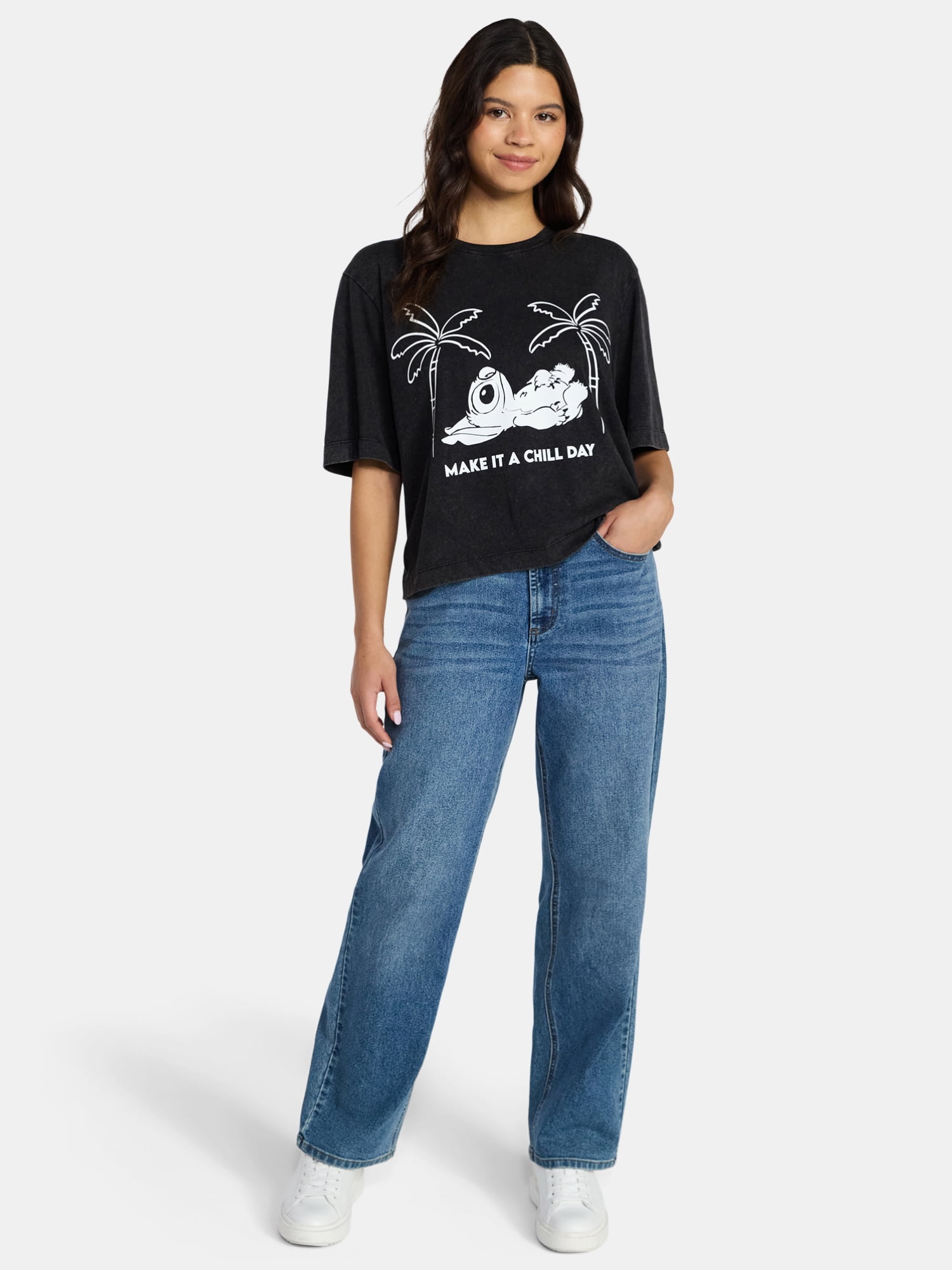 Disney Stitch Women's Chill Day Skimmer Tee with Short Sleeves, XXS-XXL