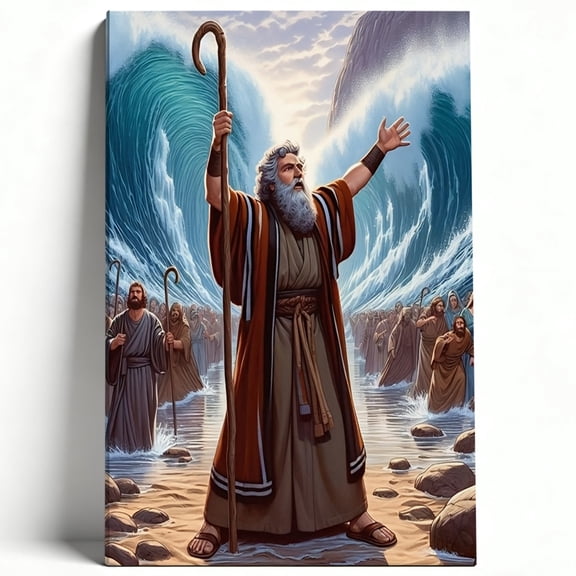 Moses Parting the Red Sea Canvas Wall Art Biblical Miracle Poster Christian Art Print Living Room Church Decor Ready to Hang 8*12