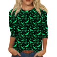 thumbnail image 1 of Camiseta de Halloween de manga 3/4 para mujer: camiseta informal con estampado espeluznante de calabaza, murciélago y telaraña, 1 of 5