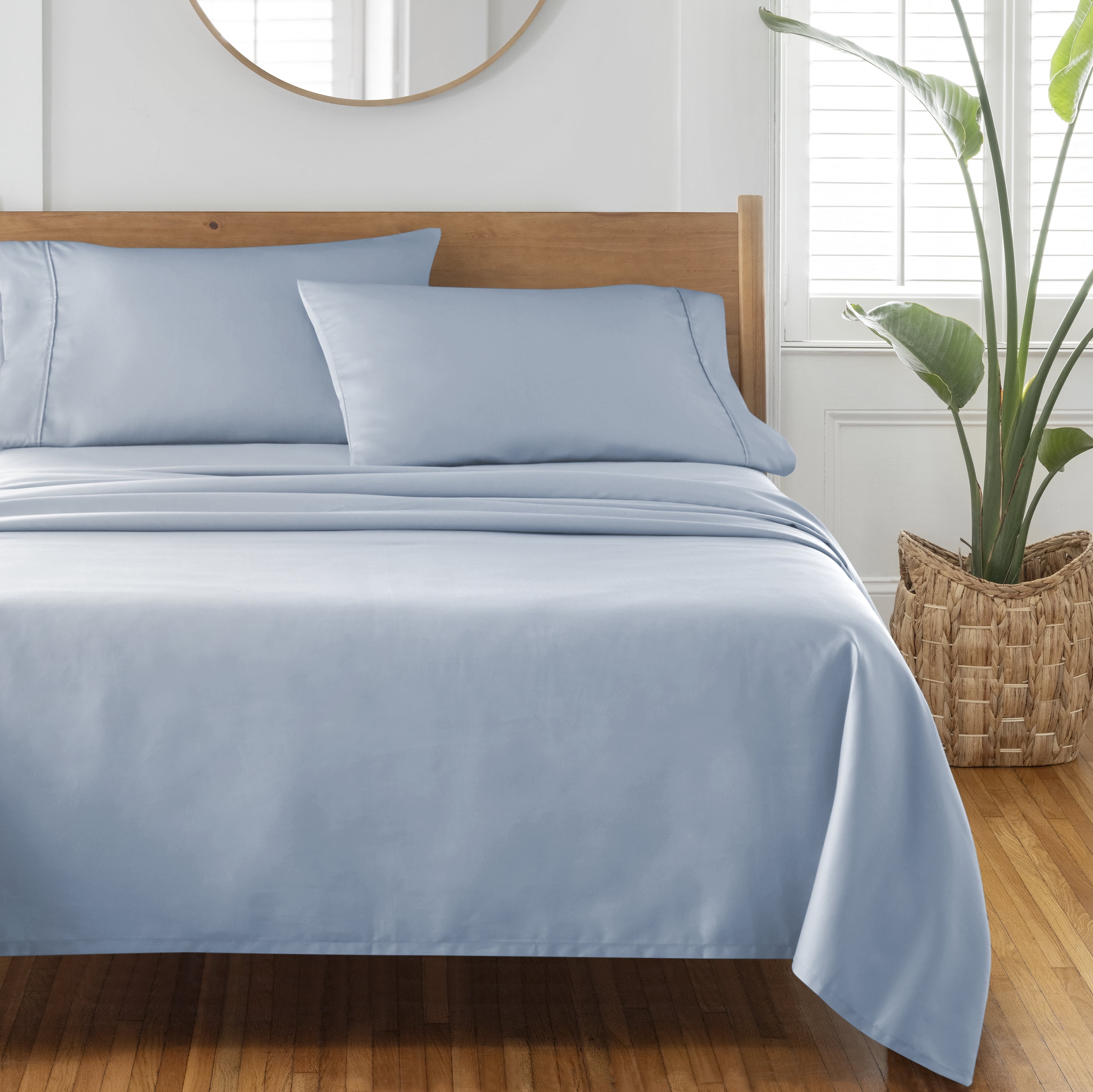 Better Homes & Gardens 3-Piece 300 Thread Count Blue Water Cotton Sateen Bed Sheet Set, Twin