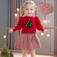 thumbnail image 2 of Adeawade Girls Christmas Outfits Long Sleeve Top Pleated Skirt Hat Coordinated Toddler Kid Clothes Holiday Party Dress Winter Trend Basic Clothes Red 2-3 Years, 2 of 9