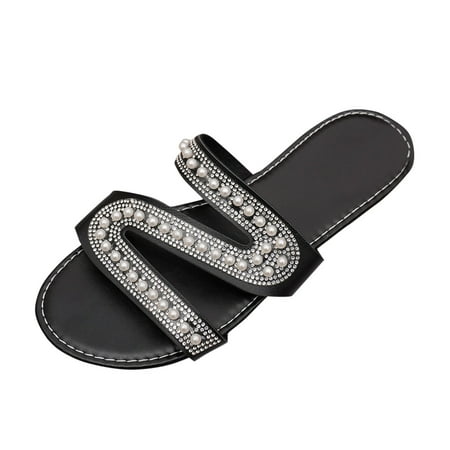 

Jungdeepe Women s Summer Fashion Dazzling Colorful Flat Bottom Open Toe Slippers Outside Pearl Beach Sandal Slippers