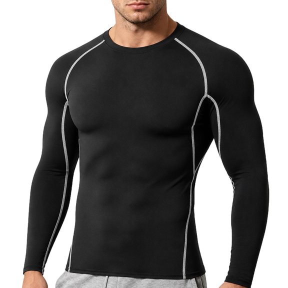 Mens Long Sleeve Compression Shirt Athletic Running Gym Workout Top Quick Dry Stretch Base Layer for Training Fitness Exercise Dark Gray 3XL