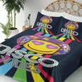 thumbnail image 3 of Ambesonne Emoji Fitted & Top Sheet Set with Shams, Disco Vibes Dance Ball Fun, Dark Blue Multicolor, 3 of 5
