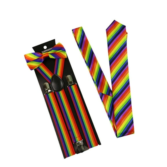 HEMOTON 3-Piece Set Unisex Elastic Suspenders with Colorful Bow Ties for Men and Women