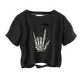 thumbnail image 3 of Halloween Cropped Tshirts Women 2025 Skeleton Graphic Short Sleeve Crewneck Distressed Halloween Shirts for Women, 3 of 5