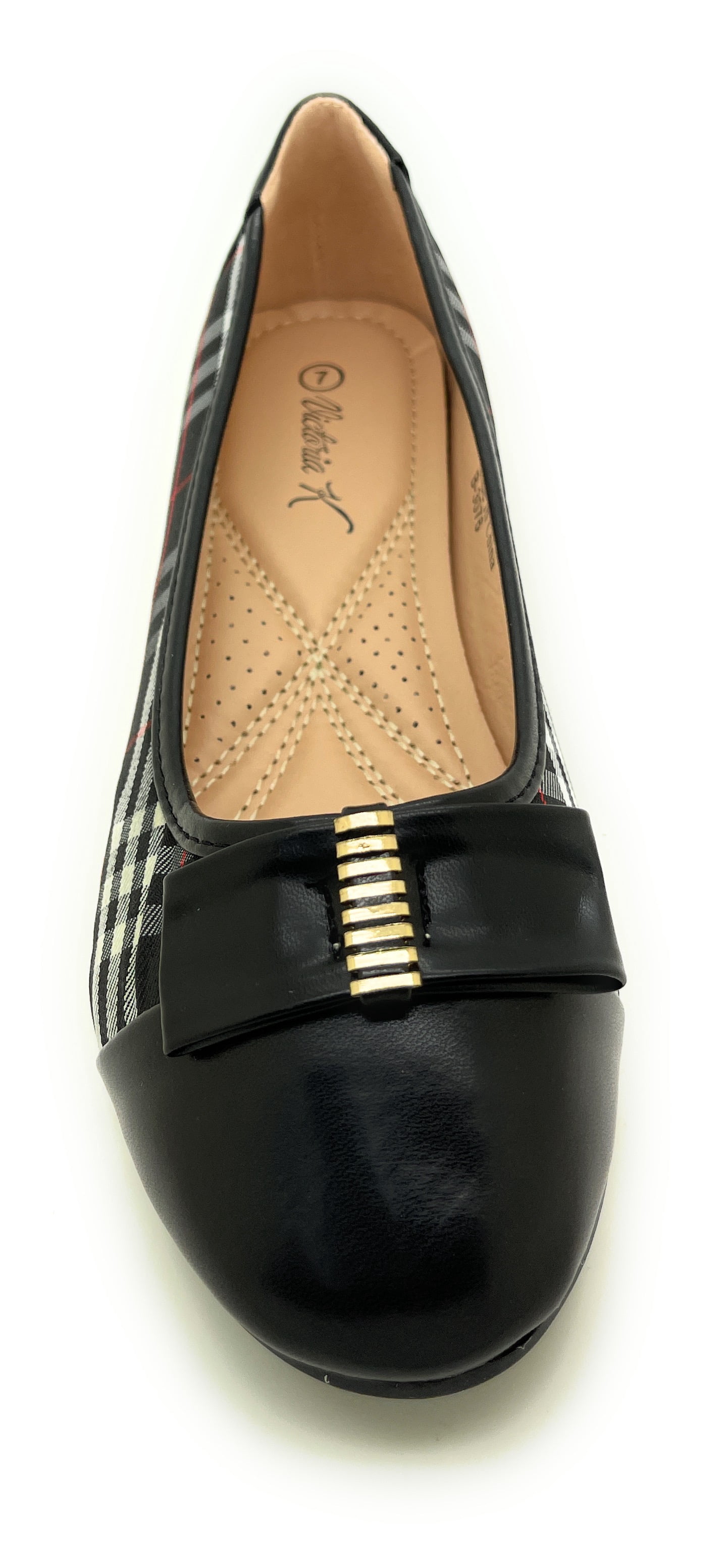 Plaid with Solid Toe Tip Ballerina Flats