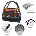thumbnail image 4 of Yiaed Flower Covered Vintage Car Print Lunch box lunch bag Portable Insulated Lunch Box for Women Men Cooler Tote Bag with Front Pocket for Work Picnic Travel, 4 of 6