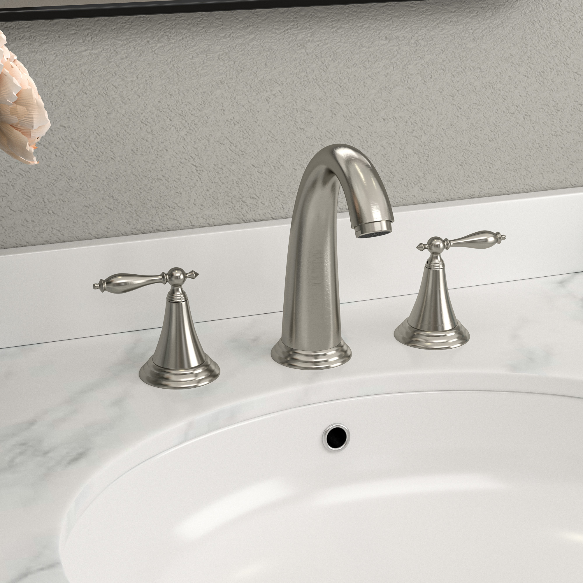 Brushed Nickel Bathroom Sink Faucet Bathroom Cabinet Vanity Faucet, 2- Handle Three-Hole Split Mount