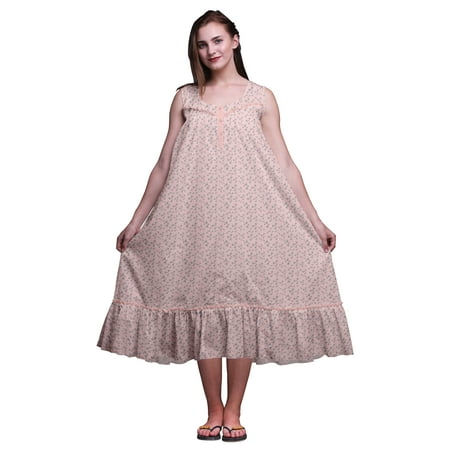 

Bimba Light Pink Salmon3 Floral Tulip Cotton Nightgowns For Women Mid-Calf Printed Sleepwear Night Dress Medium