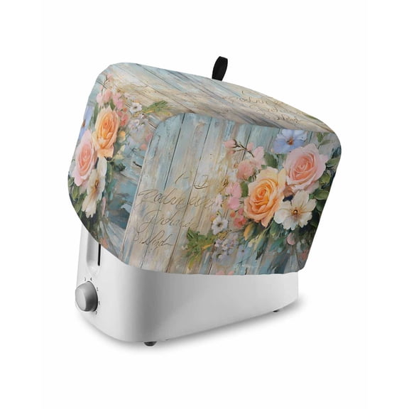 Fsddascl Orange Pink Rose Toaster Cover 4 Slice, Large Kitchen Appliance Covers, Spring Leaves Wood Retro Pastoral Toaster Oven Cover with Loop, Bread Machine Cover Polyester Dust Cover Protection