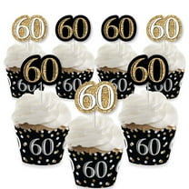 Big Dot of Happiness Adult 60th Birthday - Gold - Cupcake Decoration - Birthday Party Cupcake Wrappers and Treat Picks Kit - Set of 24