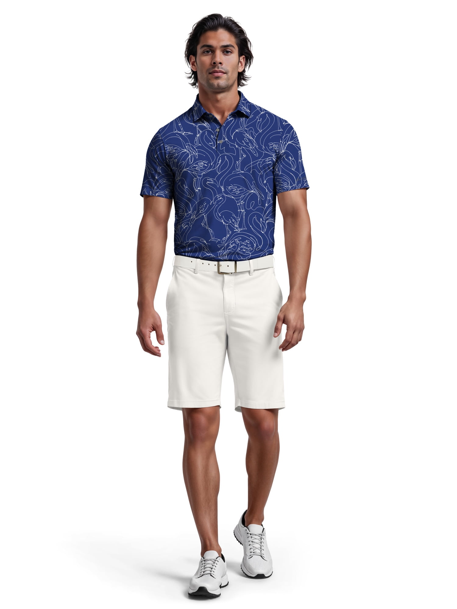 Ben Hogan Men's and Big Men’s Linear Flamingo Print Short Sleeve Golf Polo Shirt, up to Size 5XL