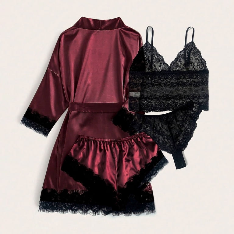 Women's 4-Piece Silk Pajama Set - Satin Button-Down Pajamas With Cami & Shorts