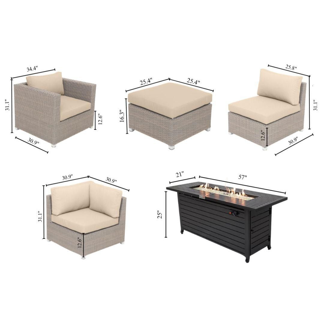 Chambers Bay Collection 9-Piece Aluminum Patio Conversation Set with Green Cushions and Rectangle Fire Table