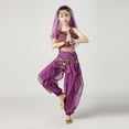 thumbnail image 5 of Purple Girls Middle Eastern Belly Dance Costume Set - 100% Polyester 5-13 Years with Coin Embellishments & Flowy Harem Pants, Complete Performance Outfit,Size 5-7 T, 5 of 7