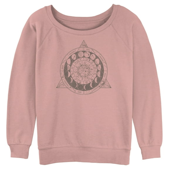 Junior's Lost Gods Astrology Moon Phases Wheel Sweatshirt Desert Pink Small