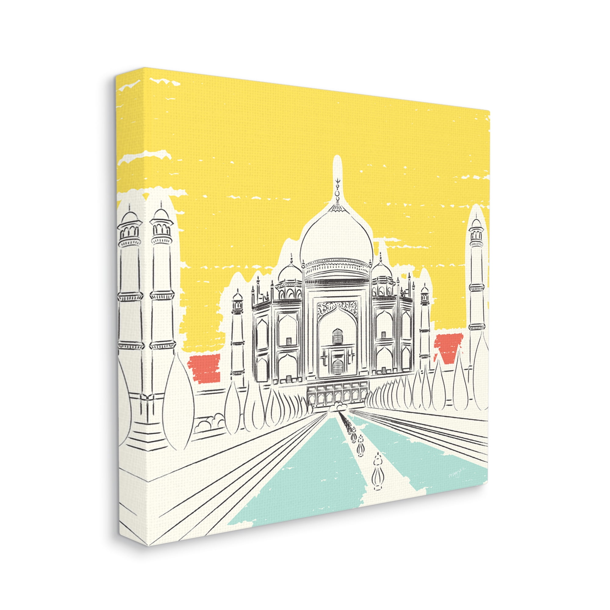 Stupell Industries Taj Mahal Architecture Travel & Places Painting Gallery Wrapped Canvas Art Print Wall Art, 30 x 30