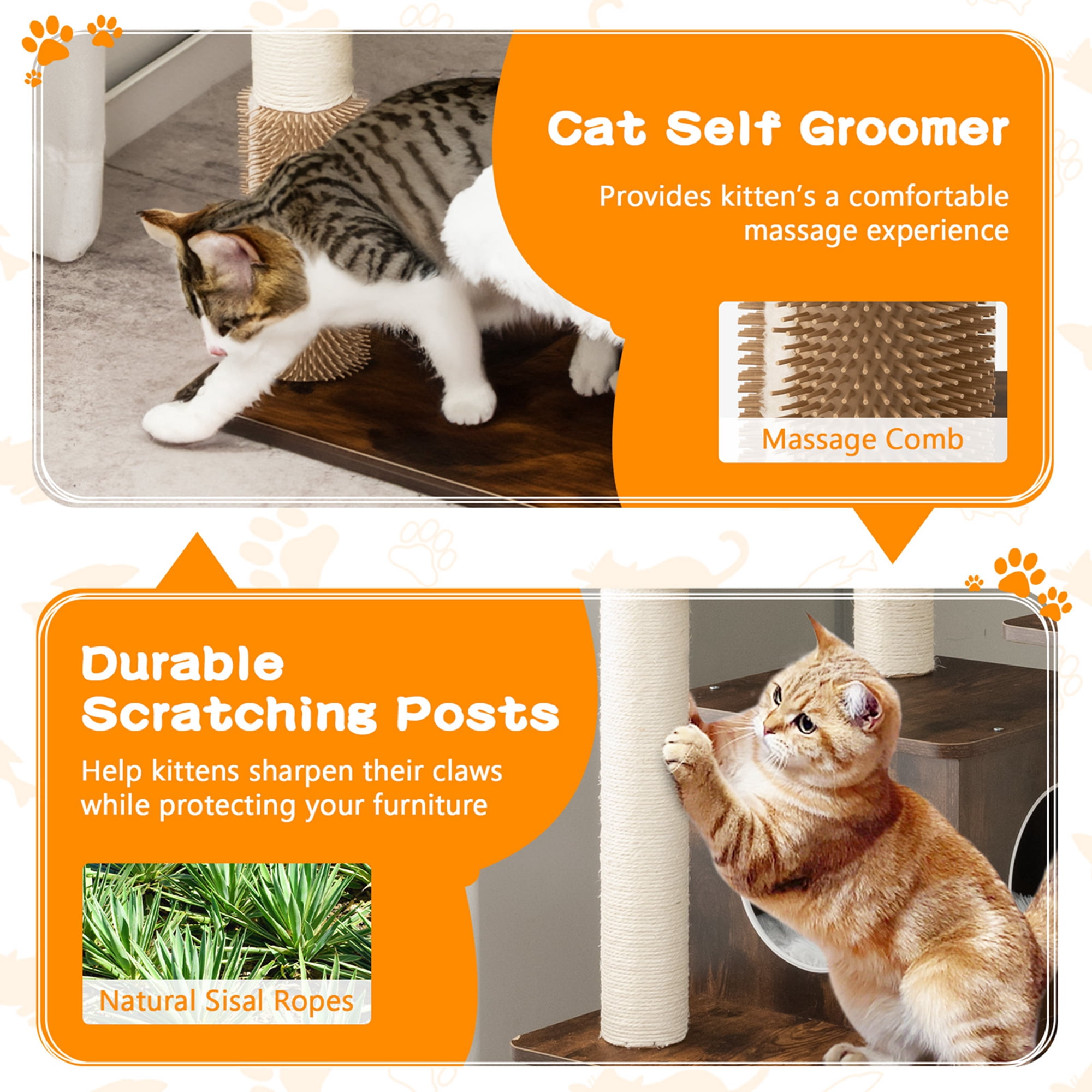 Costway Wooden Cat Tree 71'' 7-Layer Cat Tower with Sisal Scratching Posts Perch & Cushions Brown