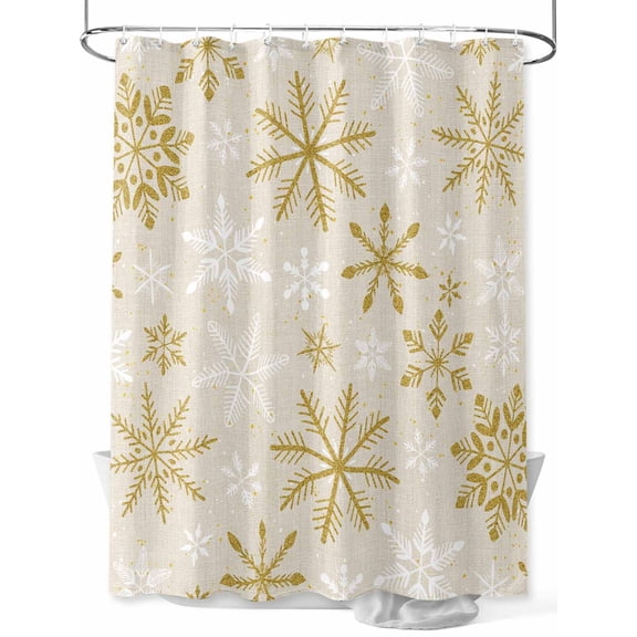 Fsddascl Christmas Yellow Snowflake Shower Curtain Set - Long 72" x 84" Washable Bathtub Curtain with 12 Hooks, Winter Xmas Retro Beige Waterproof Fabric Stall Shower Curtains for Bathroom/Bathtub
