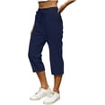 thumbnail image 4 of Zpzdpjkx Women's Cotton Linen Capri Pants Summer Lightweight Drawstring Straight Leg Beach Trousers, 4 of 8