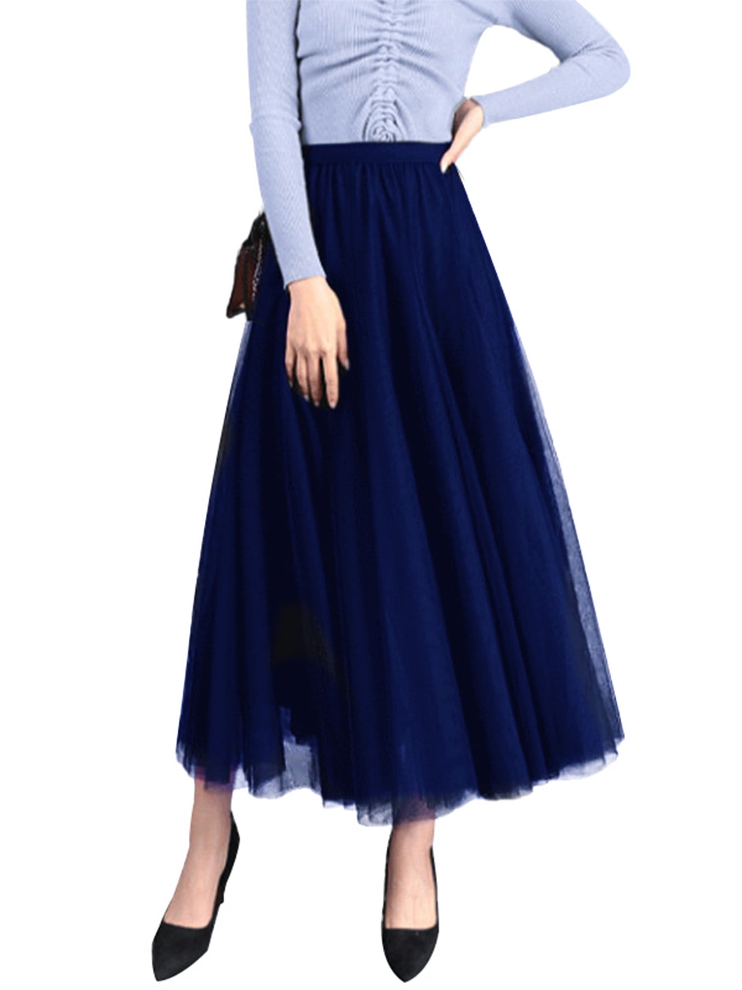 UKAP Women's Tulle Skirt Pleated Tutu Skirts Elastic High Waist Elegant