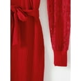 thumbnail image 4 of Family Matching Red Lace Long-sleeve Spliced Rib Knit Belted Dresses And Sets, 4 of 8