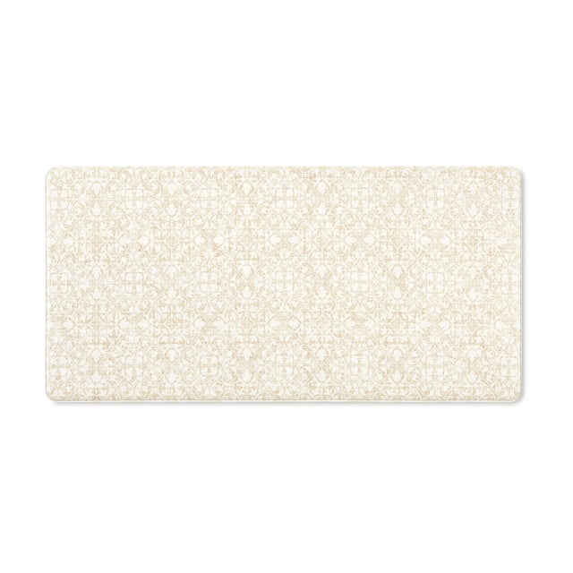 TOWN & COUNTRY BASICS Comfort Plus Vintage Medallion Tile Anti Fatigue Comfort Mat, Kitchen Mat, Standing Desk Mat, Dorm Room Rug, Non-Slip Backing, Beige, 18"x39"