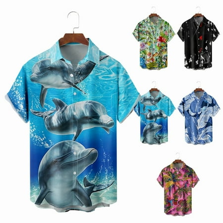 

Mens Short Sleeve Button Down Tee Shirts Tropical Relaxed-Fit Clothing Sizes Kids-Adult Unisex