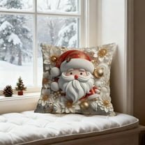 Christmas Linen Pillow Cover 17.7x17.7, 3D Santa Reindeer Print - Elegant White Red Gold Cushion Cover, High-End Sofa Bedroom Decor, Pairs with Christmas Tree Gold Ornaments
