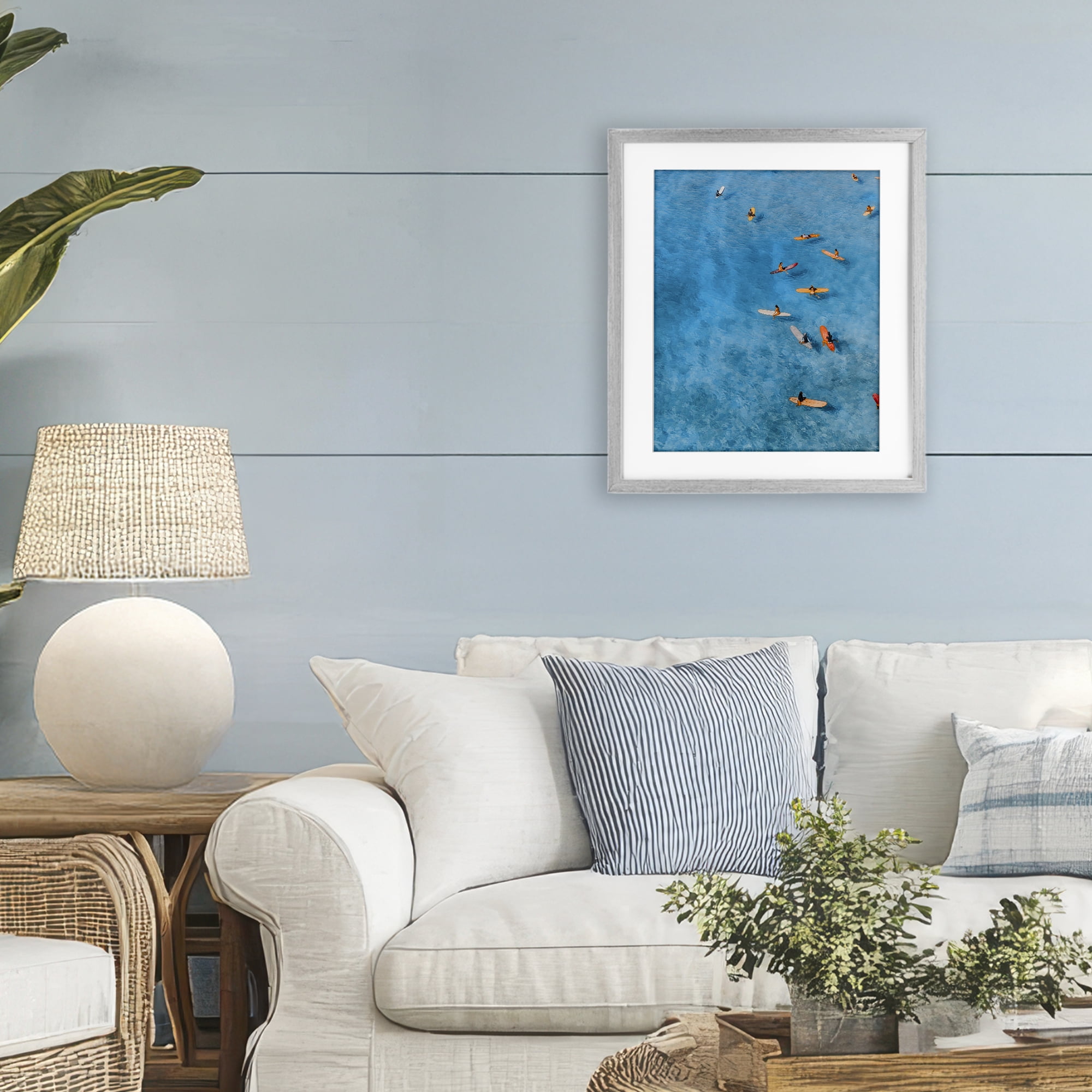 Stupell Industries Leisurely Surfers on Sea Gray Framed Print Under Glass, design by Jesse Keith